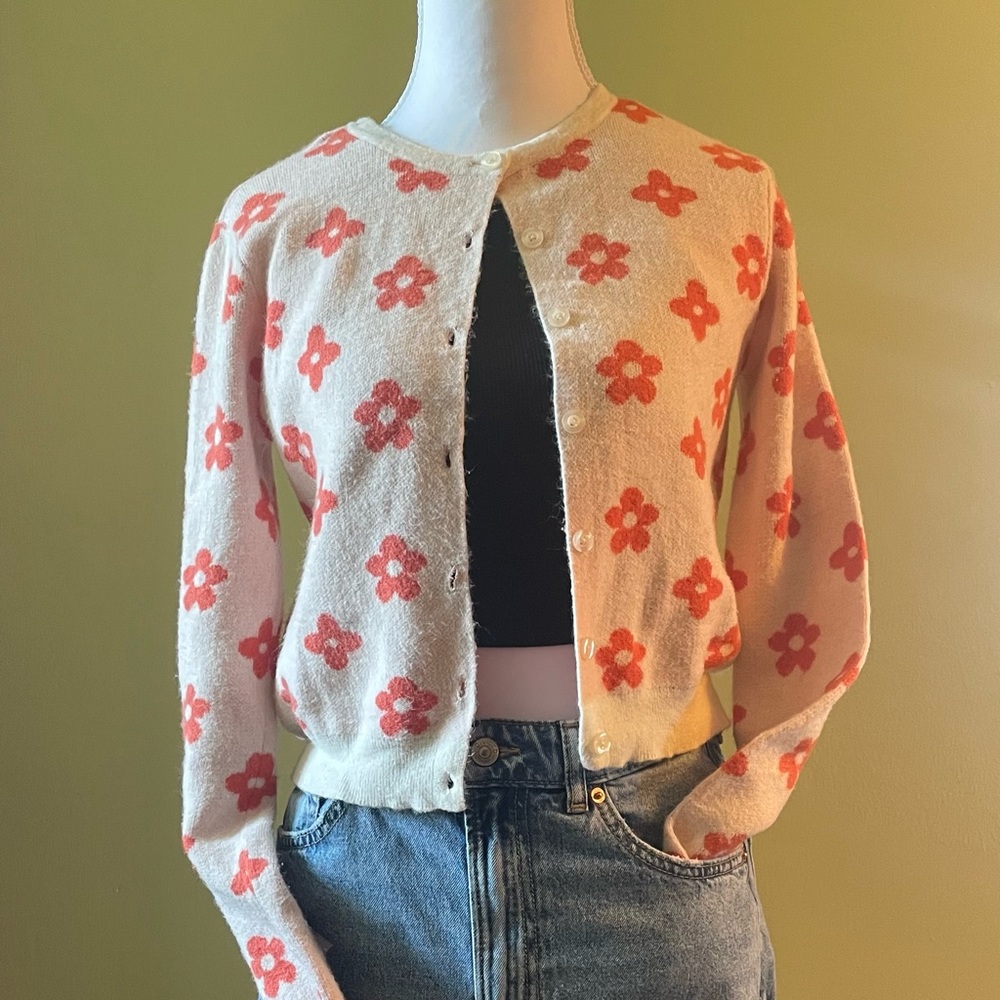 Wild Fable Cream and Coral Cardigan Sweater